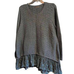 P18 John Fashion Gray Cable Knit Sweater with Lace Bottom Pullover long Sleeve